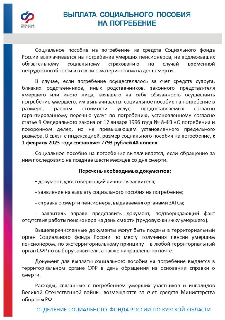 Выплата социального пособия на погребение.