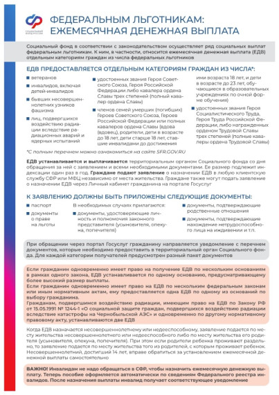 Федеральным льготникам: ежемесячная денежная выплата. Федеральным льготникам: ежемесячная денежная выплата.